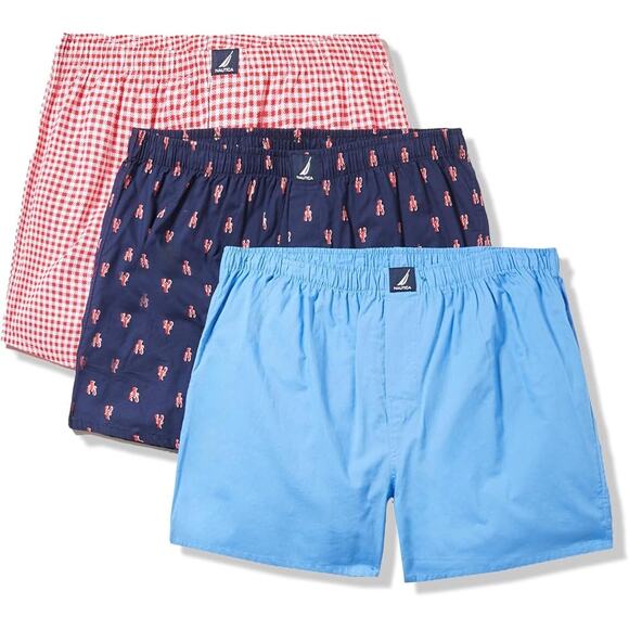 New 3 Pack Nautica Mens Large 100% Cotton Gingham Lobster Boxers Underwear - Picture 1 of 3